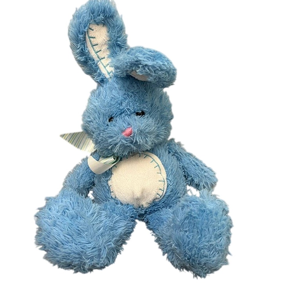 Toms Toy International Blue Shaggy Bunny Rabbit Plush Stitched Patch Easter